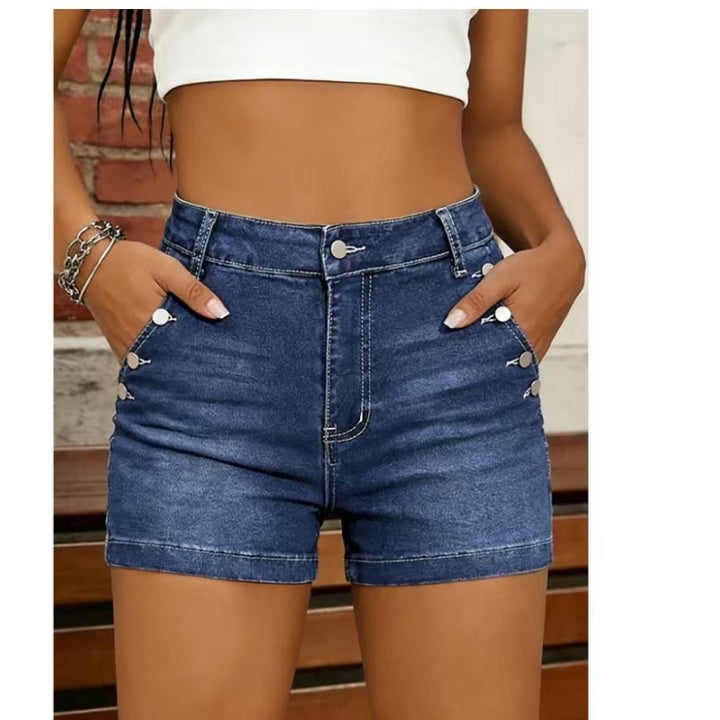 Dame Højt skårede Denim-shorts med knapdetaljer Skovae