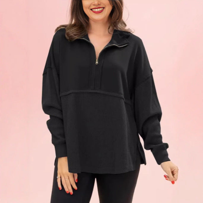 Kvinders casual pullover med lynlås og løst fit Stilla
