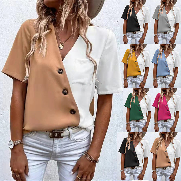 Dame Trendy Bluse med asymmetrisk snit og knapdetalje Stilla