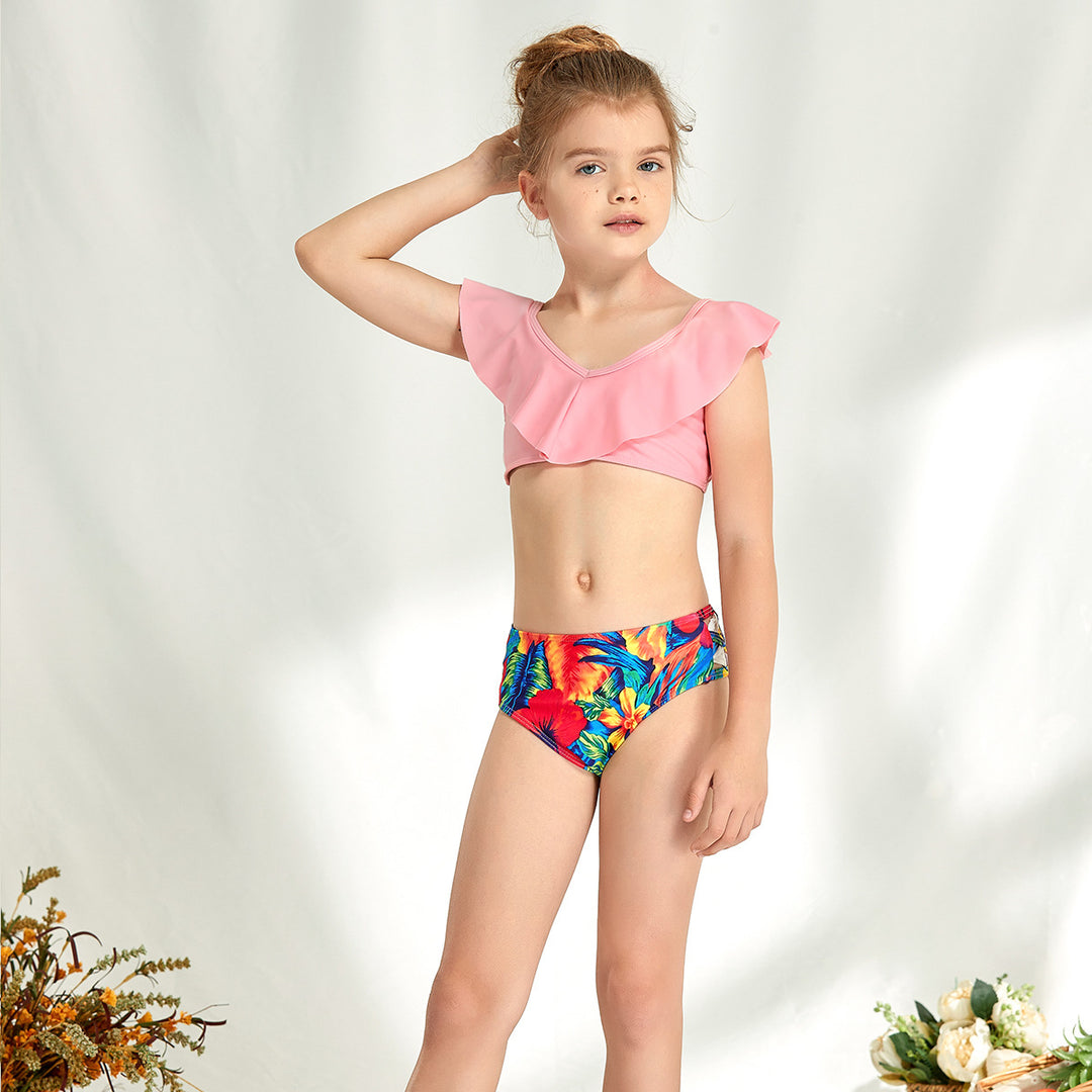 Dame bikini sæt med glædelig ruffle top og farverigt blomsterdesign Stilla