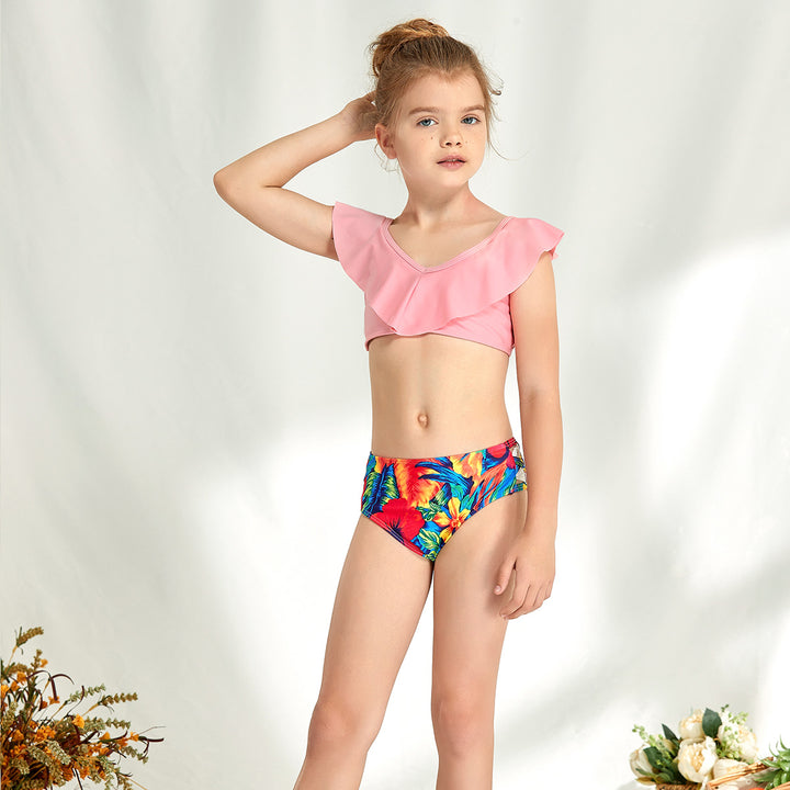Dame bikini sæt med glædelig ruffle top og farverigt blomsterdesign Stilla
