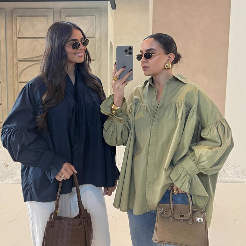 Femme Elegante Oversized Bluse med Puffærmer Stilla