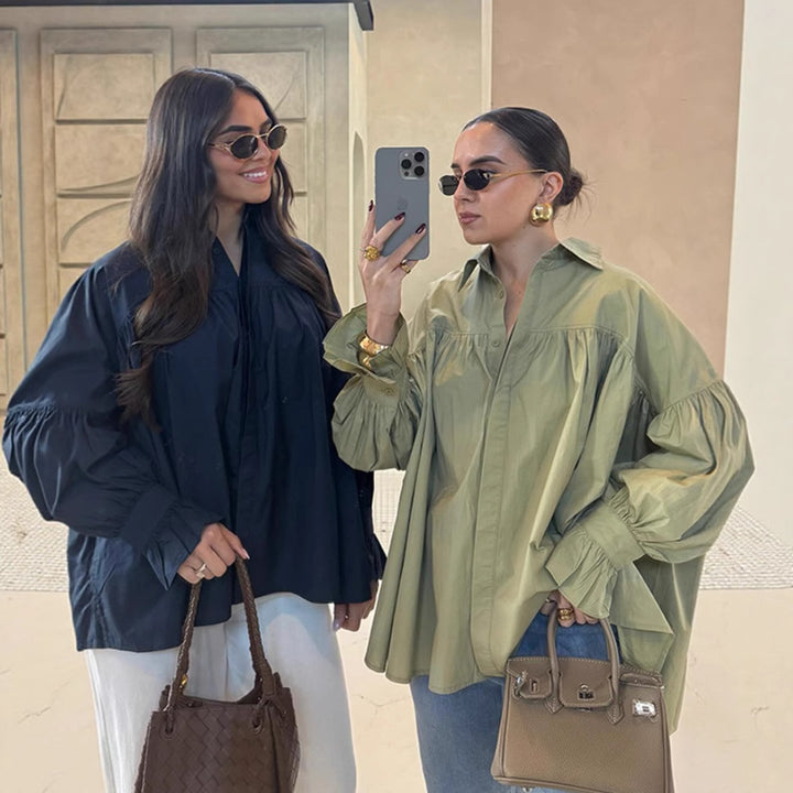 Femme Elegante Oversized Bluse med Puffærmer Stilla