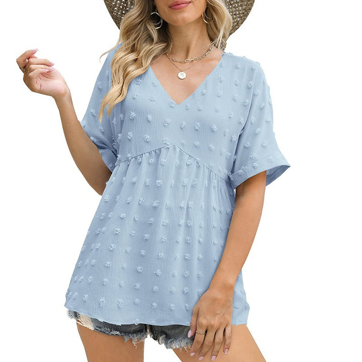 Dame V-hals bluse med prikket design Stilla