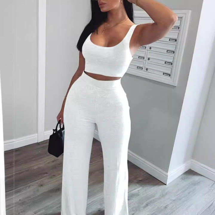 Dame To-delt Beklædningssæt med Højvandsbukser og Cropped Top Stilla
