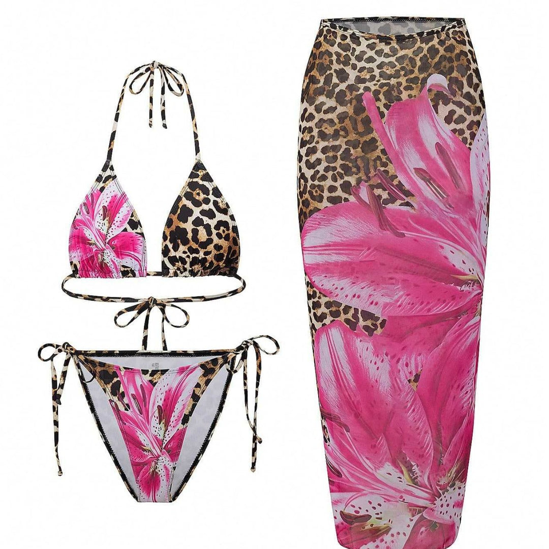 Dame bikini-sæt med spændende leopard- og blomstermønster Skovae