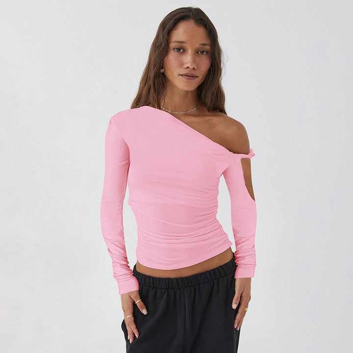 Femme Asymmetrisk Rüschet Langærmet Top Stilla