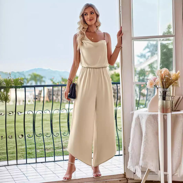 Dame elegant Jumpsuit med asymmetrisk udskæring og bredt ben Stilla