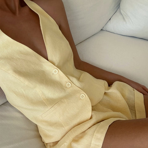 Dame Løs Linned Jumpsuit Sæt med Elegant Snit og Praktiske Lommer Stilla
