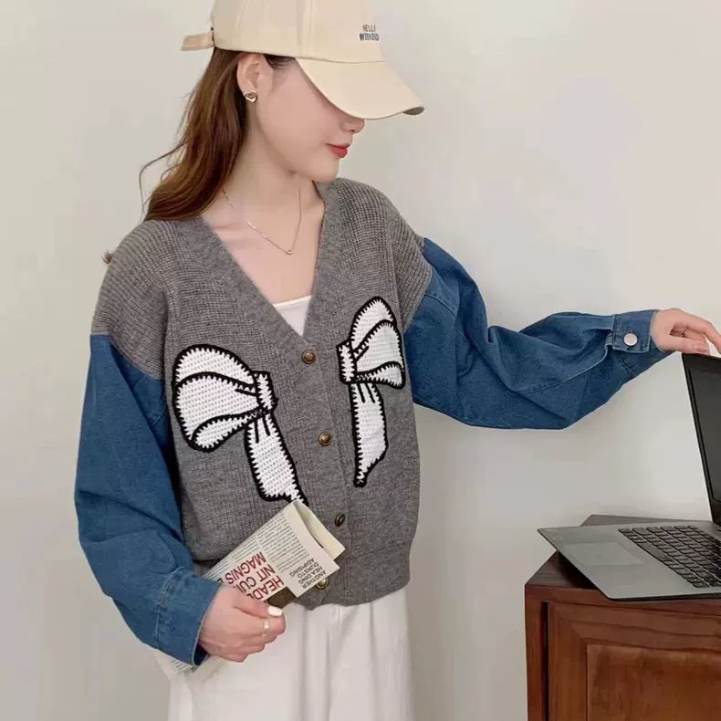 Dame Mode Cardigan med Dekorativ Sløjfe Broderi Stilla