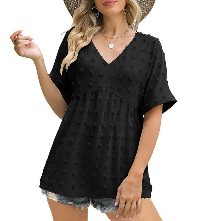 Dame V-hals bluse med prikket design Stilla