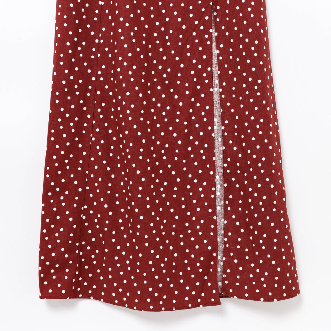 Femme Polka Dot Maxi Slip Kjole med Side Slids Stilla