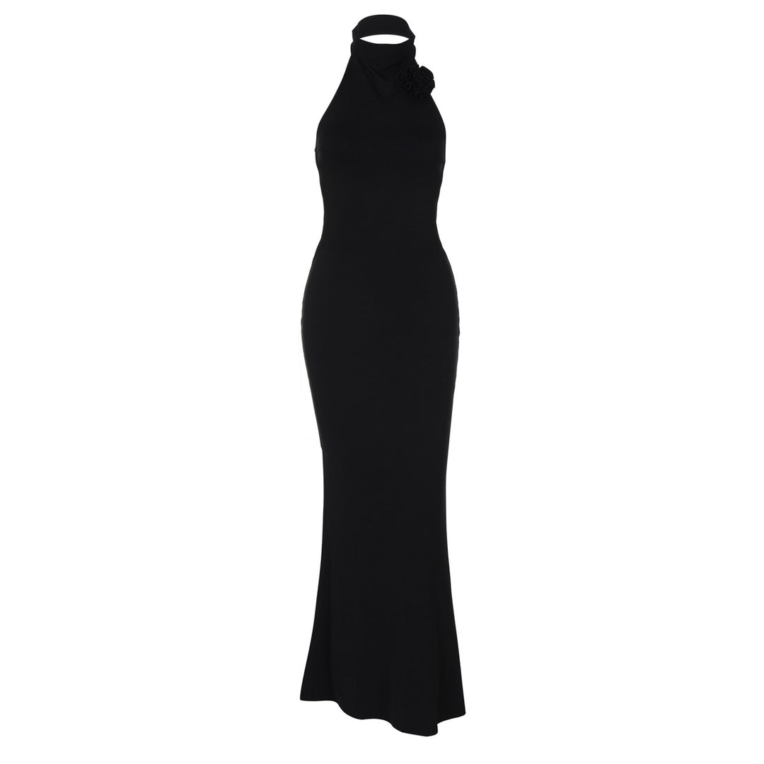 Damer Elegant Maxi Kjole med raffineret Halter og floral Accent Skovae