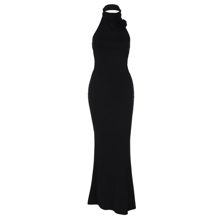 Damer Elegant Maxi Kjole med raffineret Halter og floral Accent Skovae