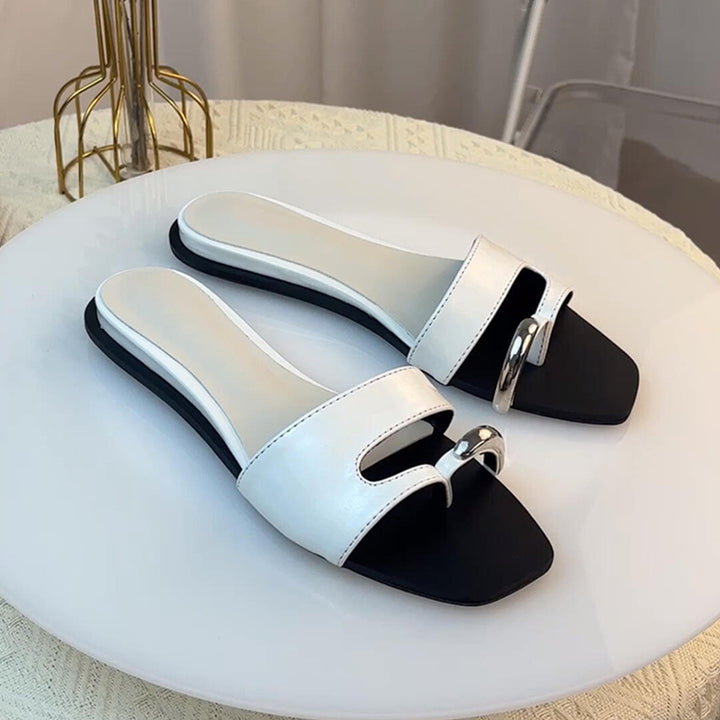 Dame Stilfulde Åbne Tå Slides Sandaler med Guld Accent Stilla