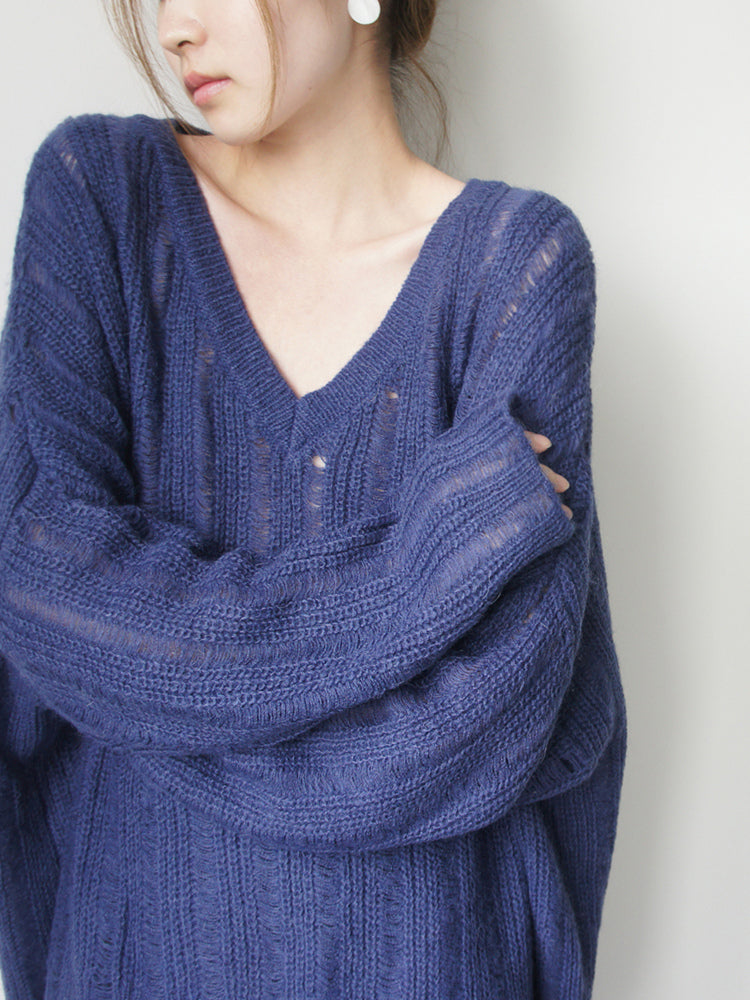 Femme Tekstureret V-Udskæring Oversized Strikpullover Stilla