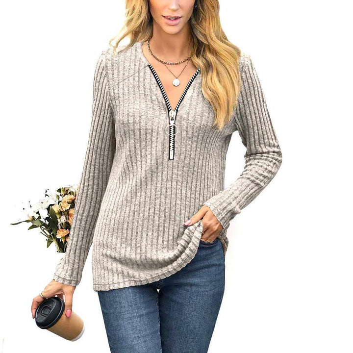 Dame sweater med høj kvalitet lynlås og fint ribdesign Stilla