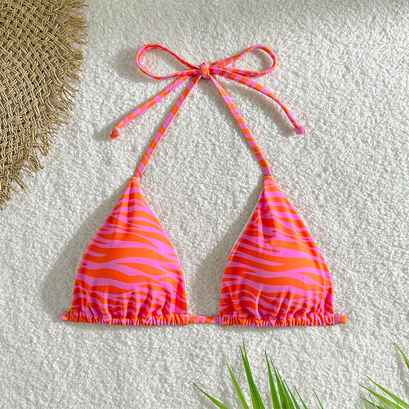 Dame triangel-bikini med moderigtigt zebra-mønster og binde-detalje Skovae