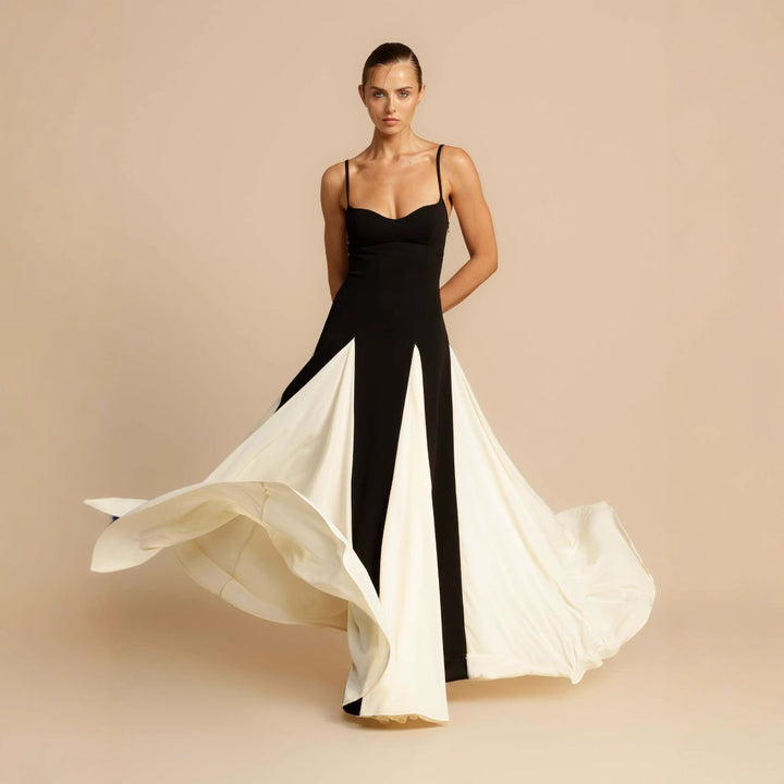 Dame Elegant Aften kjole med asymmetrisk kant og fine flæser Stilla