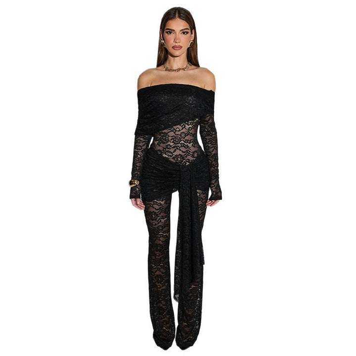 Damer Elegant Spids Jumpsuit med skulderfri design og indpakningseffekt Skovae
