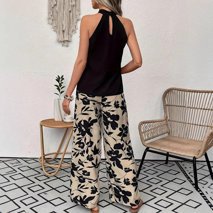 Dame bred blomsterbukser med elastisk talje og sidelommer Stilla