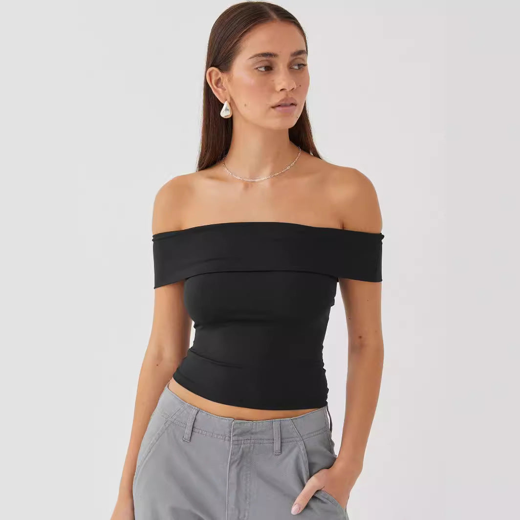 Dame Off-Shoulder Top med figursyet snit og elastisk materiale Stilla