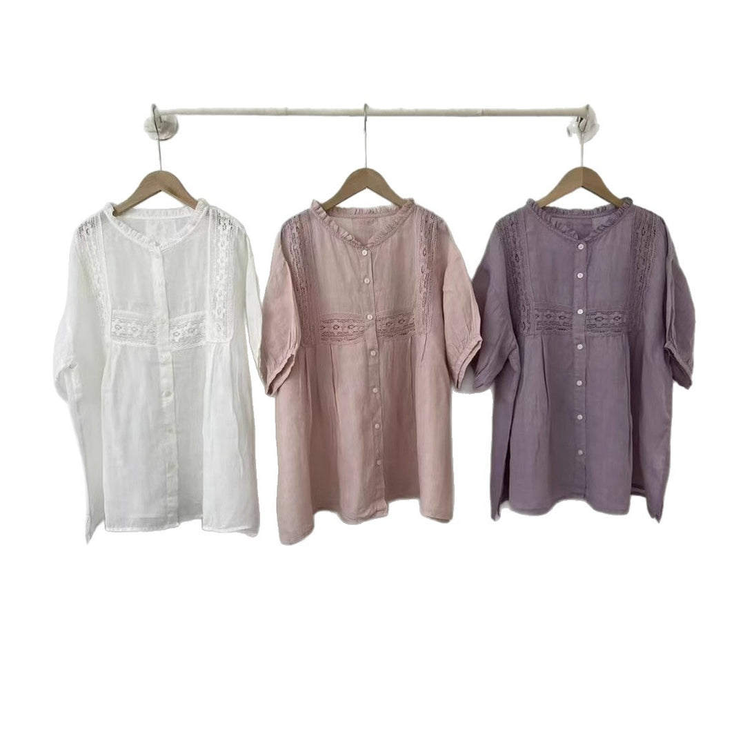 Femme Elegante Spids-Detail Knap-Down Bluse Stilla