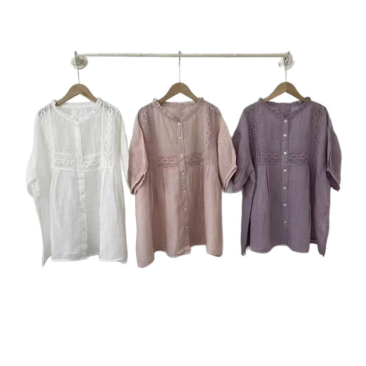 Femme Elegante Spids-Detail Knap-Down Bluse Stilla