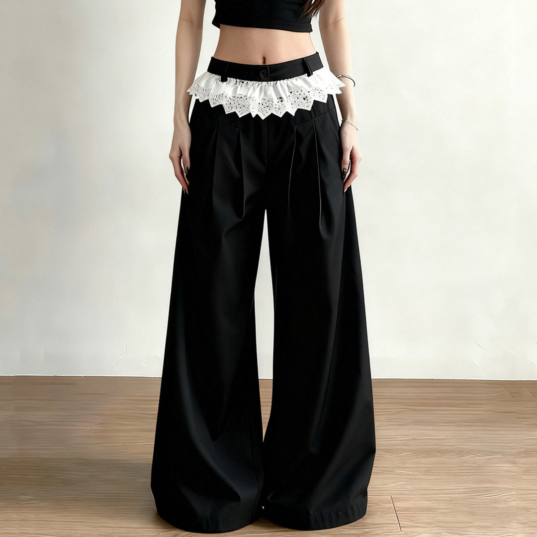 Dame Elegant bred High-Waist-bukser med spidsbesætning Skovae