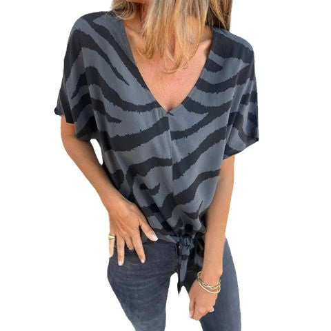 Dame Elegant V-Hals Knytte-Front Bluse Stilla