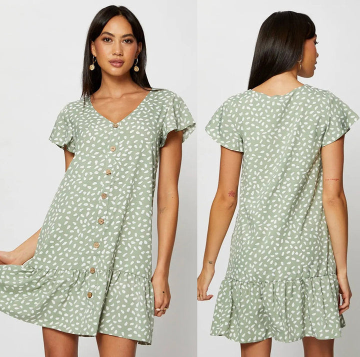 Femme Flouncy Button-Up Sommerkjole med Ruffle Bund Stilla