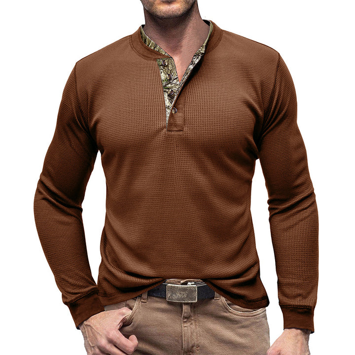 Herrer Langærmet Henley Pullover med moderigtigt krave og struktureret overflade Stilla
