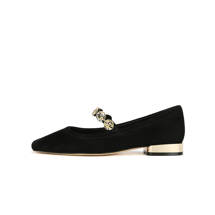 Dame Elegant Blokhælede Mary Jane Flats med dekorativ spænde Stilla