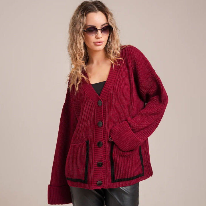 Femme Struktureret Button-Up Strikcardigan med Lommer Stilla