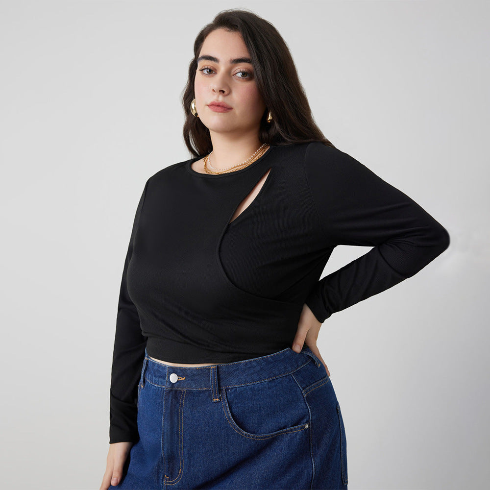 Dame Crop-top med asymmetrisk cut-out og lange ærmer Stilla