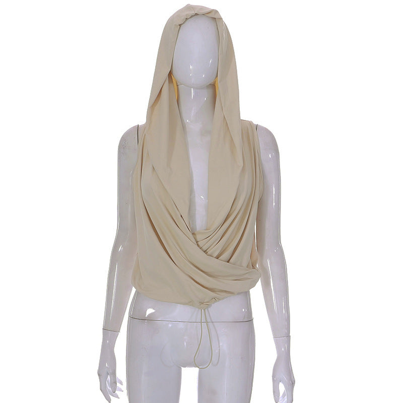 Dame afslappet oversized hoodie med draperet krave og dyb V-hals Stilla
