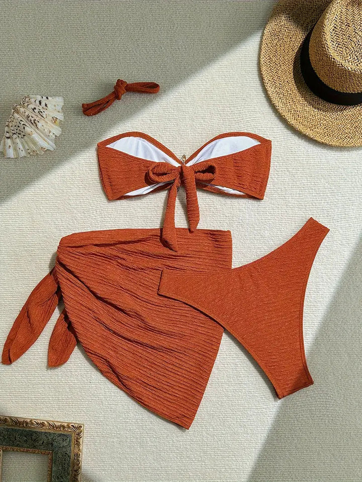 Dame Bandeau-Bikini-sæt med glitrende stjerner-detail og wrap-sarong Stilla