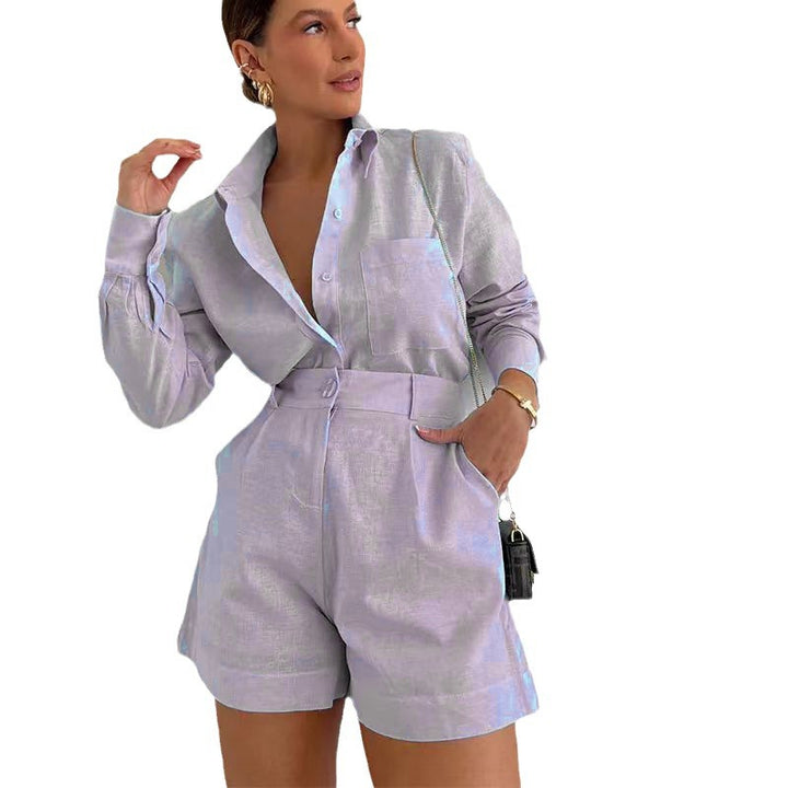 Dame Elegant Linnedragt med Skjorte og Shorts Stilla