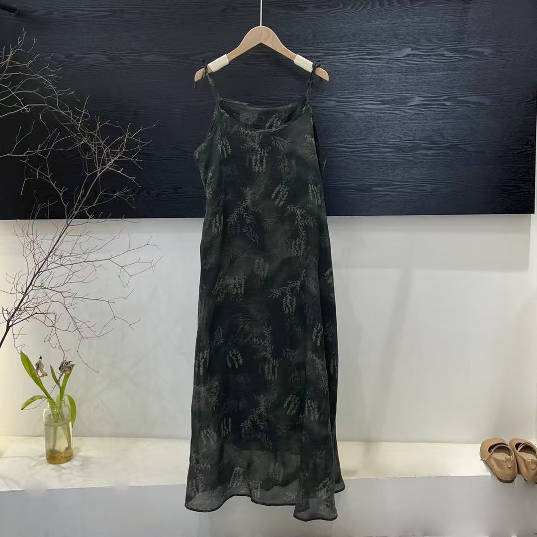 Femme Bohemisk Stil Maxi Kjole med justerbare stropper Stilla