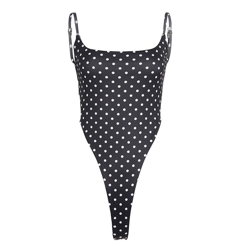 Damen Badeanzug mit schmalem Trägerdesign und Polka-Dot-Muster Skovae
