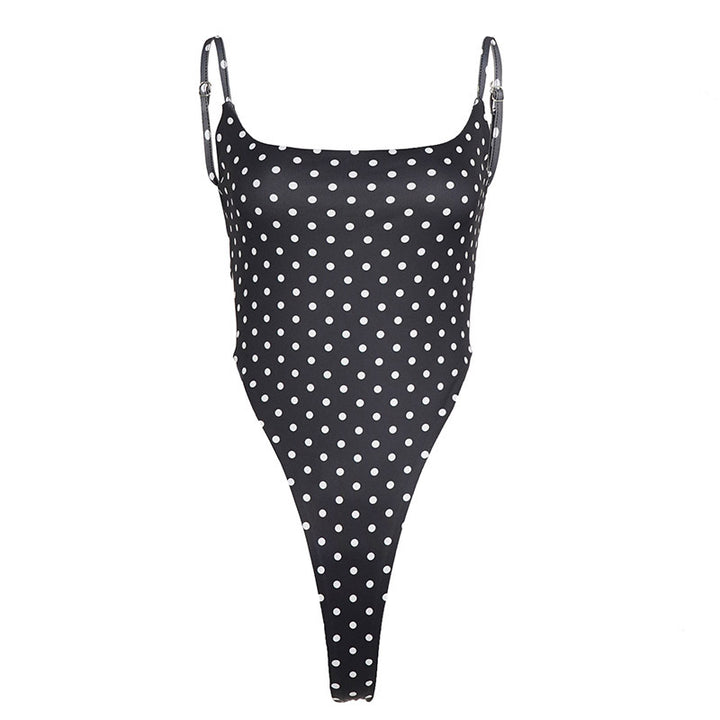 Damen Badeanzug mit schmalem Trägerdesign und Polka-Dot-Muster Skovae