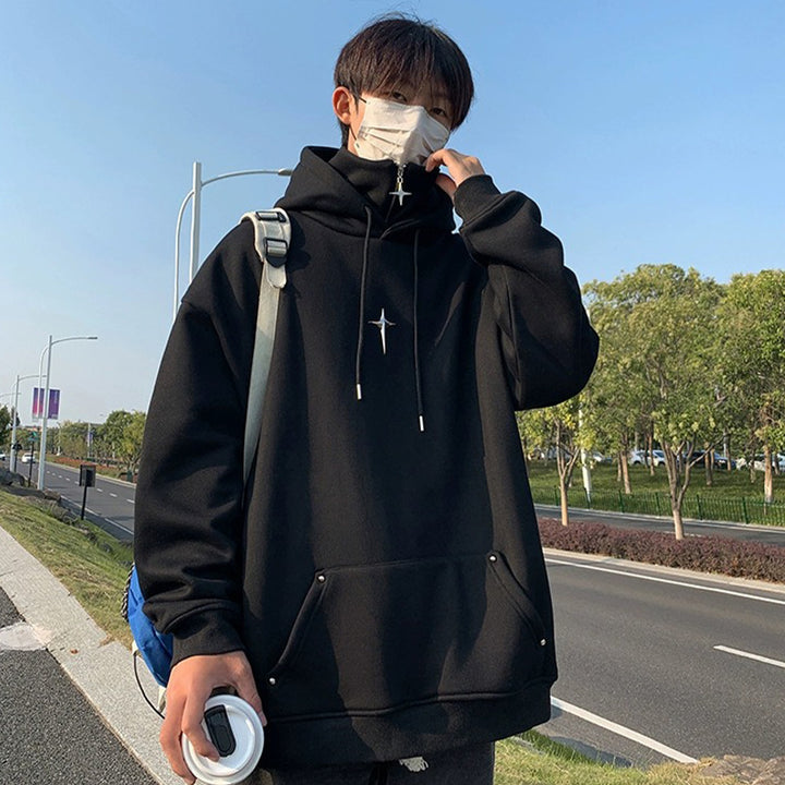 Herrer Oversized Hoodie med kreativ lynlås og afslappet design Stilla