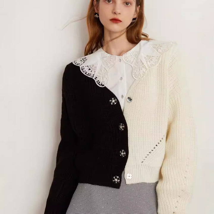 Femme Kontrast Block Strik Cardigan Stilla