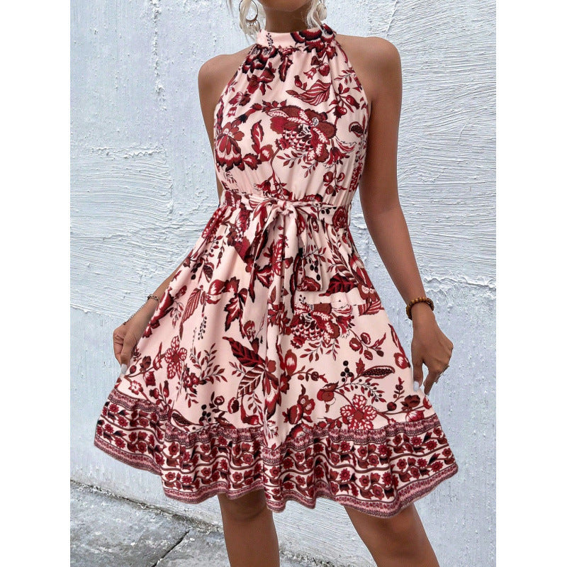 Dame Floral Print Halter Kjole Stilla
