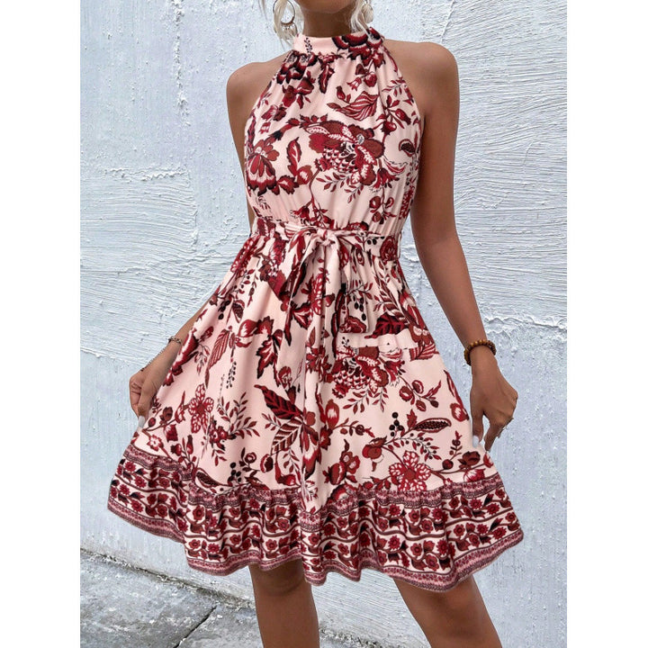 Dame Floral Print Halter Kjole Stilla