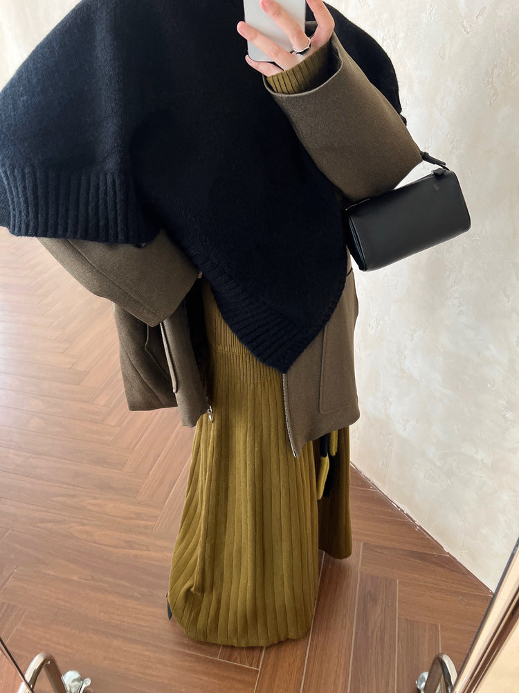 Dame strikpullover med stilfuld sjalskrave og elegant ribmønster Stilla