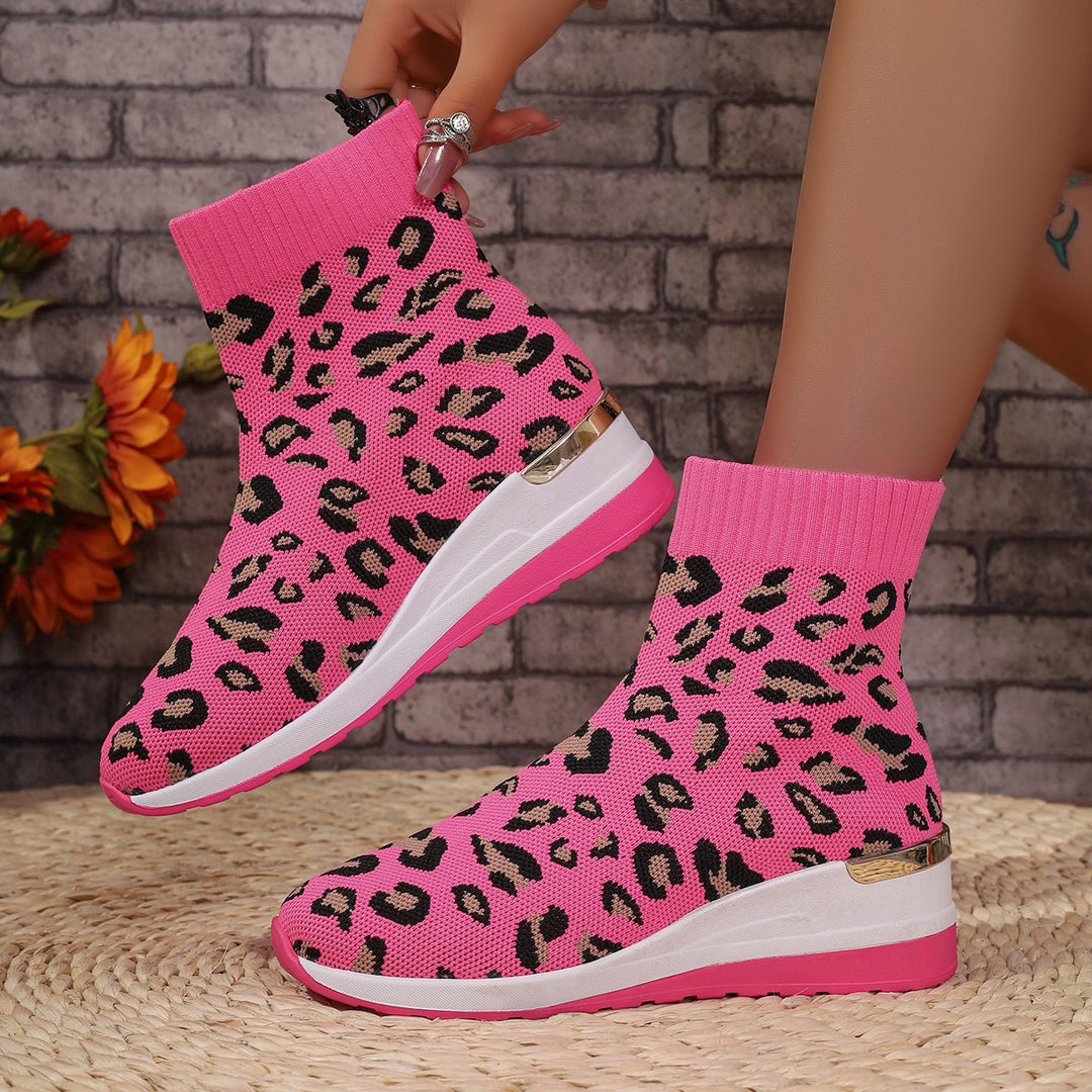 Dame Sneakers med elastisk skaft og trendy leopardmønster Stilla