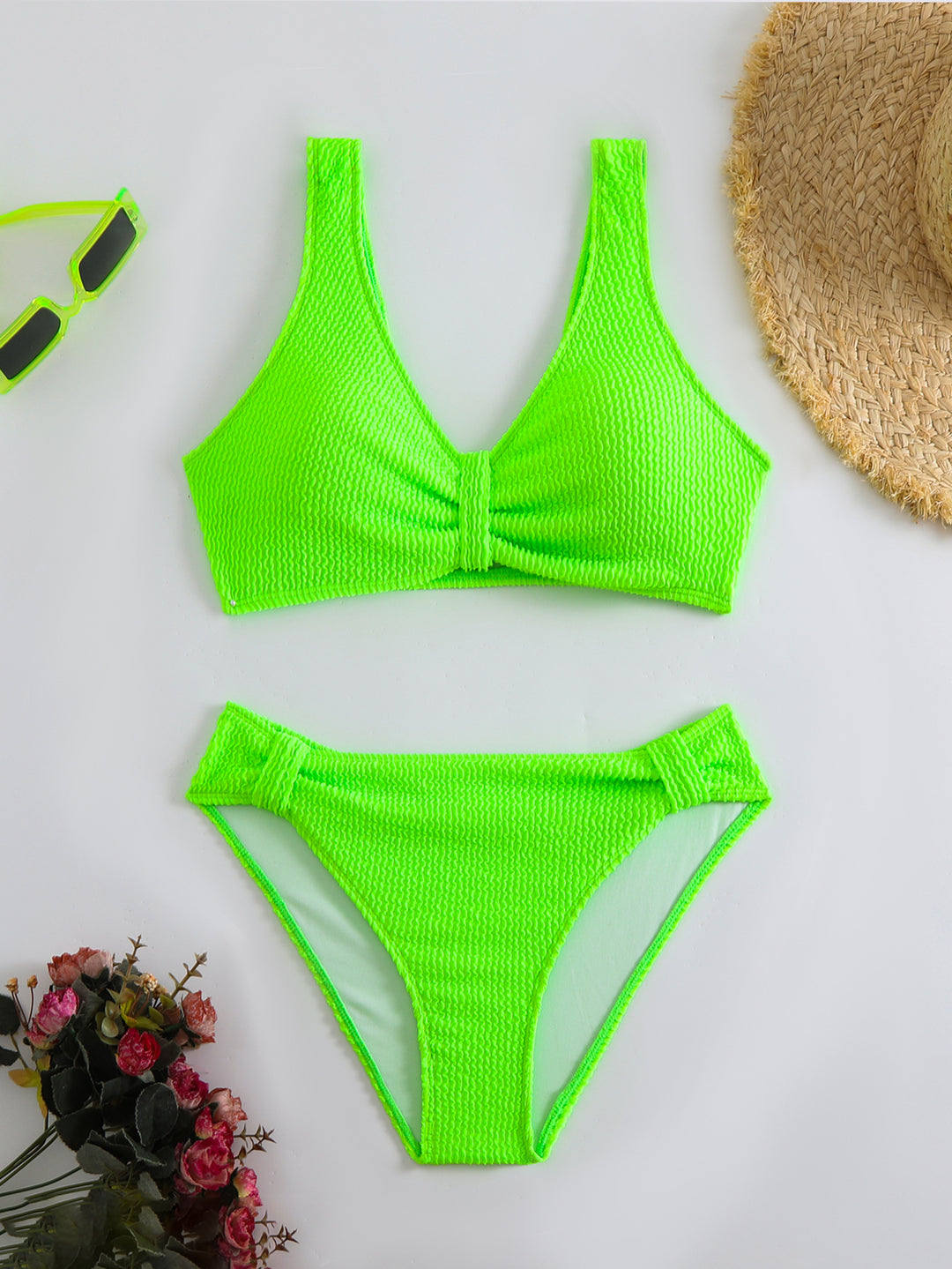Damebikini med struktureret overdel og høj talje Stilla