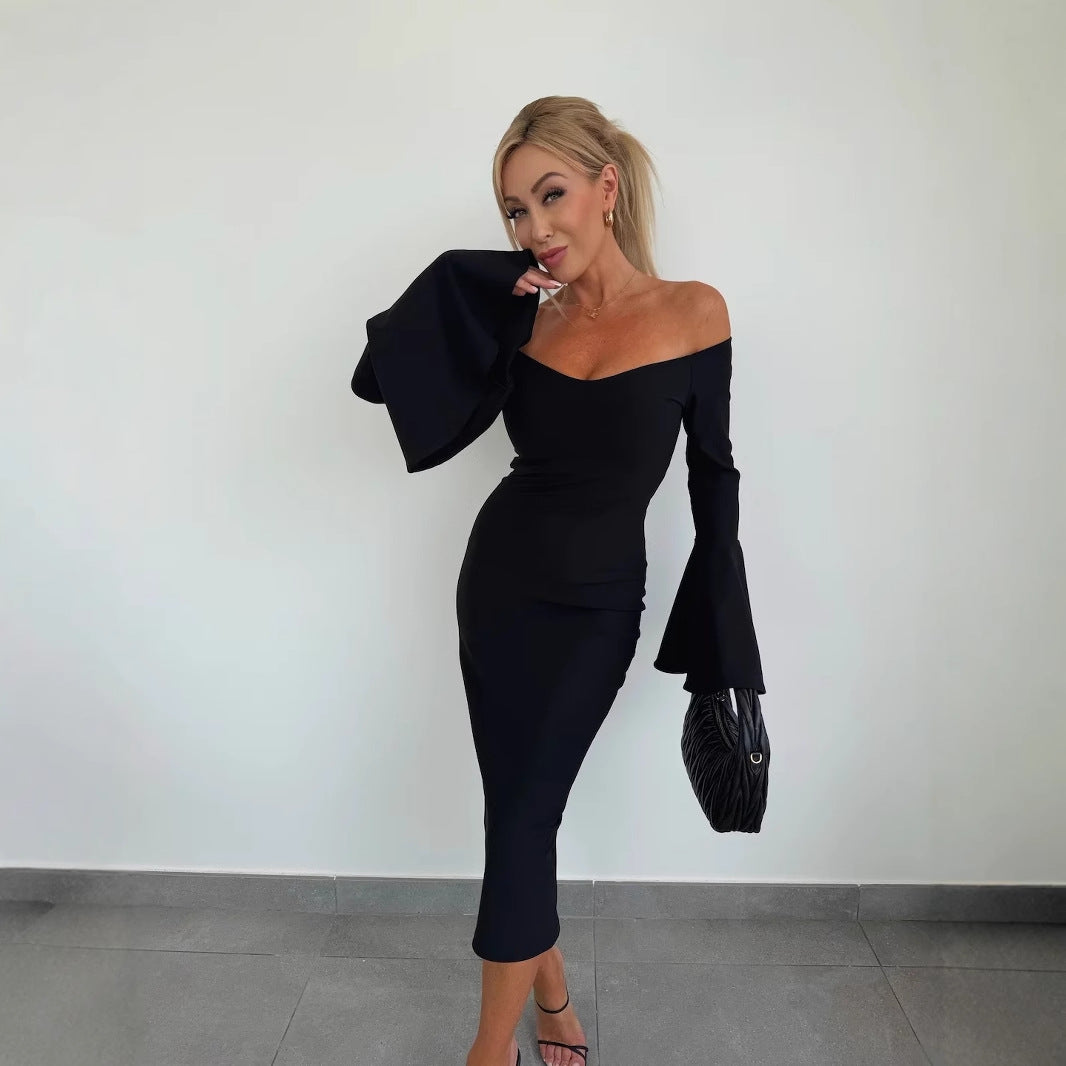 Dame off-shoulder omslagskjole med voluminøse ærmer Stilla