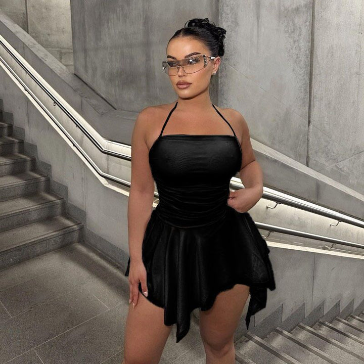 Dame Trendy Mini-kjole med asymmetrisk kant og rynkninger Skovae